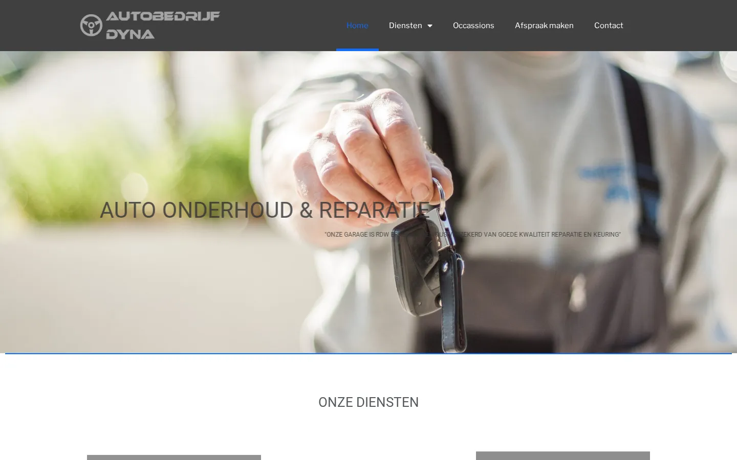 Huidige homepage van autobedrijfdyna.nl op een computer