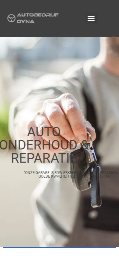 Huidige homepage van autobedrijfdyna.nl op een telefoon
